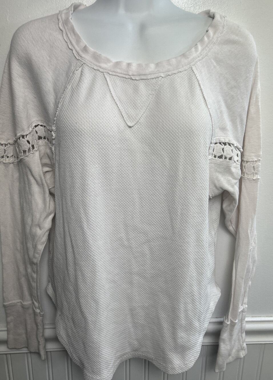 Waffle Knit Thermal Tunic Top M We The Free Free People White Lace Pullover Boho